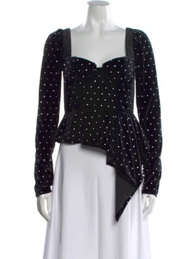 Pre-owned Self-portrait Graphic Print Square Neckline Top In Black