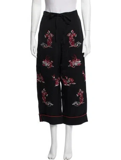 Pre-owned Self-portrait Graphic Print Wide Leg Pants In Black