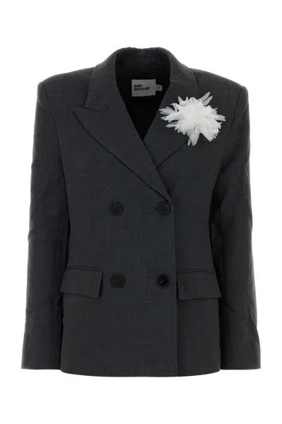 Self-portrait Graphite Twill Oversize Blazer In Grey