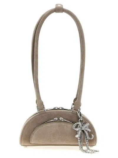 Self-portrait Gray Lamb Leather Shoulder Women's Bag In Brown