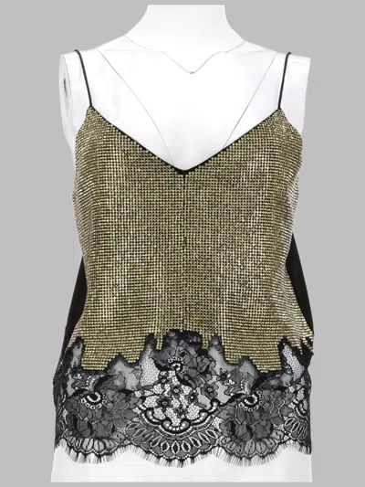 Self-portrait Gold Lace V-neck Polyester Sleeveless Tops In Black