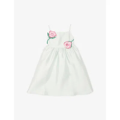 Self-portrait Kids' Green 3d Flower Taffeta Dress 4-12 In Multi