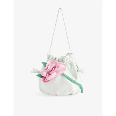 Self-portrait Kids' Green 3d Flower-motif Satin Pouch Bag