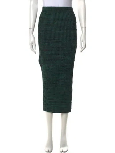 Pre-owned Self-portrait Green And Black Ribbed Knit Midi Skirt Midi Length Skirt