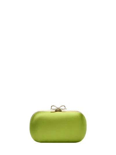 Self-portrait Green Clutch With Shoulder Strap And Crystal Bow