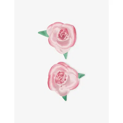 Self-portrait Kids' Green Rose Crepe Hairclips In Pink