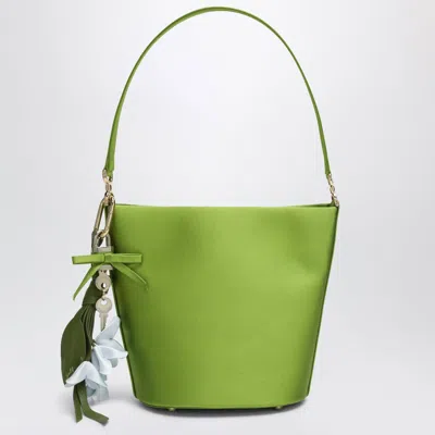 Self-portrait Green Satin Bucket Bag In Black