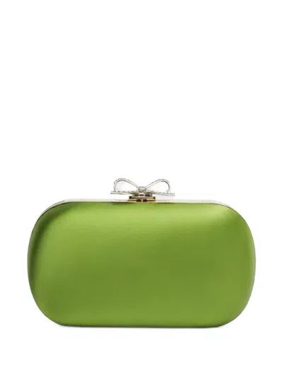 Self-portrait Green Satin Clutch Bag In Gray