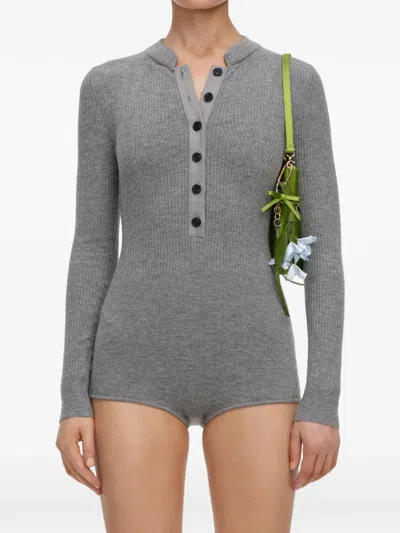 Self-portrait Knitted Romper With Buttons In Gray