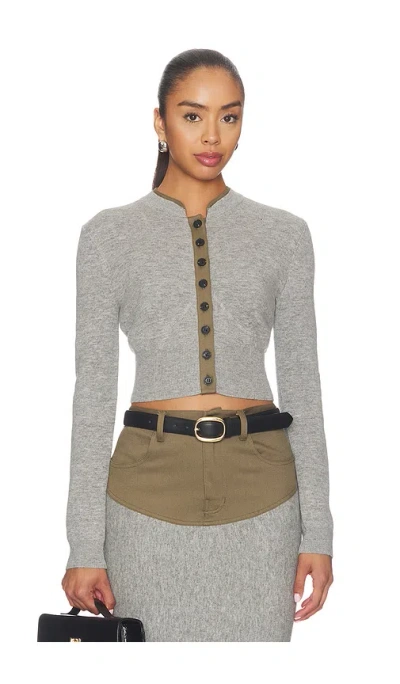 Self-portrait Grey Contrast Placket Cardigan In Animal Print
