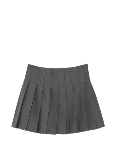 Self-portrait Self Portrait Pleated Wool Mini Skirt With Lace Trim In Grey In Gray