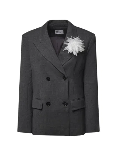 Self-portrait Grey Double-breasted Flower Blazer In Gray