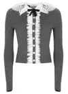 Self-portrait Self Portrait Knitted Wool Cardigan With Lace Collar In Grey In Gray