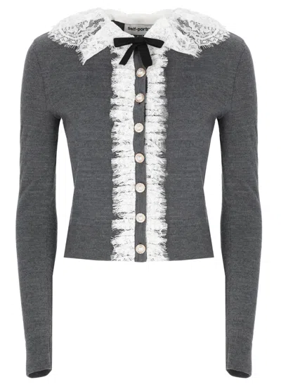 SELF-PORTRAIT GREY LACE COLLAR CARDIGAN