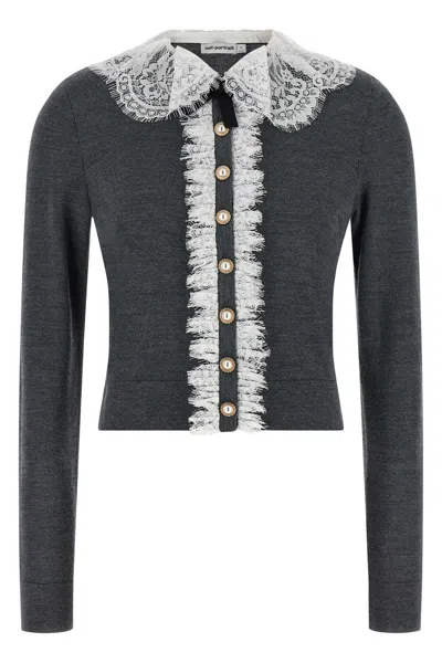 SELF-PORTRAIT 'GREY LACE COLLAR KNIT' CARDIGAN