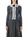 Self-portrait Self Portrait Knitted Wool Cardigan With Lace Collar In Grey In Gray