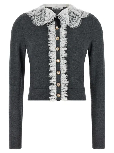 Self-portrait Grey Lace Collar Knit Sweaters And Cardigans Gray