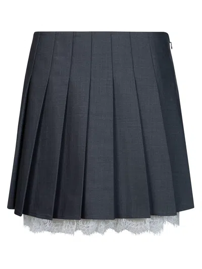 Self-portrait Grey Lace Trim Pleated Mini Skirt In Blue