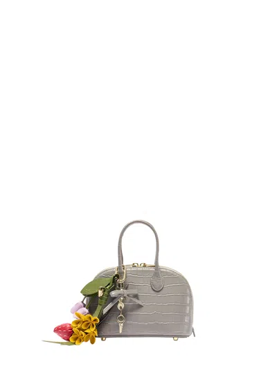 Self-portrait Grey Mini Bag With Shoulder Strap And Charms In Gray