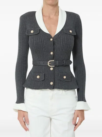 Self-portrait Grey Polyamide Viscose Wool Cardigan In Gray