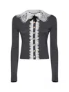 Self-portrait Self Portrait Knitted Wool Cardigan With Lace Collar In Grey In Black