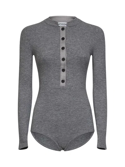 Self-portrait Grey Wool-blend Knit Button Playsuit