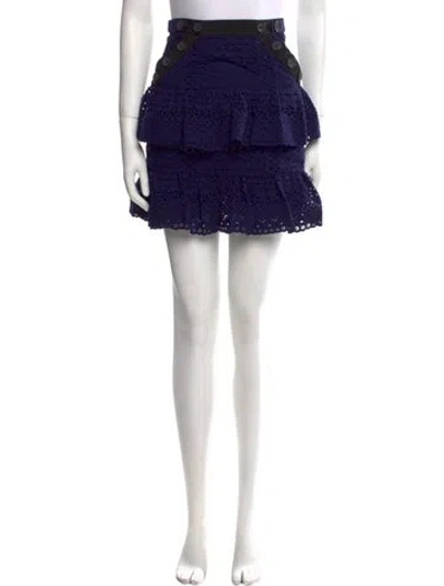 Pre-owned Self-portrait Grosgrain Trim Mini Skirt In Blue