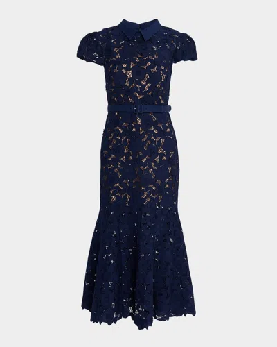 SELF-PORTRAIT GUIPURE LACE BELTED MIDI DRESS