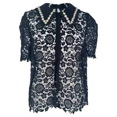 Pre-owned Self-portrait Guipure Lace Blouse In Black Polyester