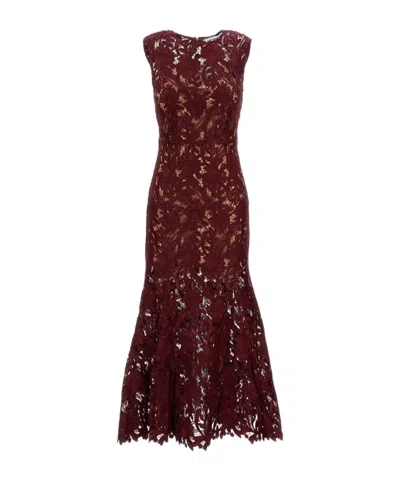 Self-portrait Fitted Guipure Lace Midi Dress With Removable Belt In Red