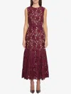 Self-portrait Fitted Guipure Lace Midi Dress With Removable Belt In Burgundy