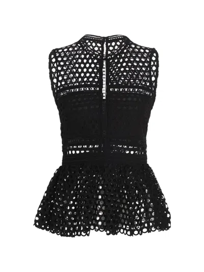 Pre-owned Self-portrait Guipure Lace Peplum Top In Black