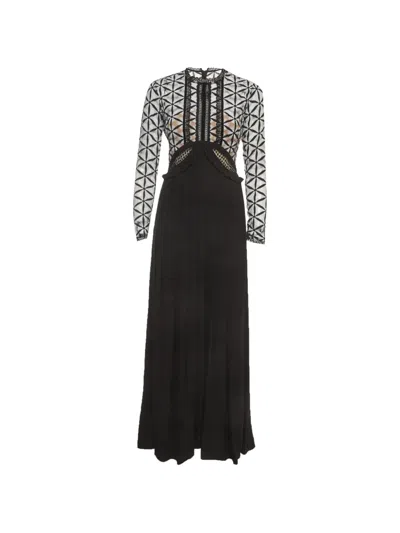 Pre-owned Self-portrait Guipure Lace Pleated Maxi Dress In Black