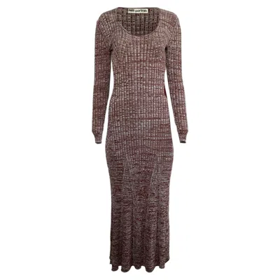 Pre-owned Self-portrait Guipure Lace-trimmed Ribbed-knit Maxi Dress In Red Viscose