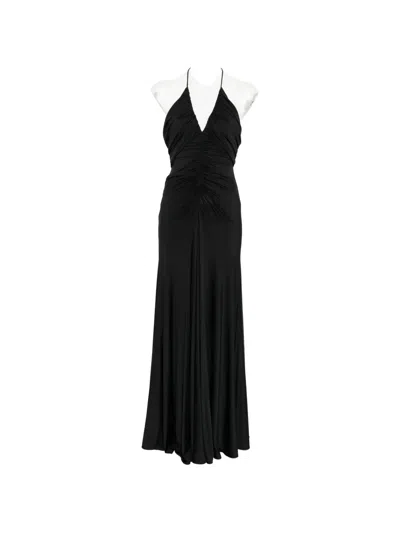 Self-portrait Halter Ruched Maxi Dress In Black