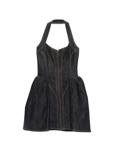 Self-portrait Halterneck Corset-style Mini Dress In Black