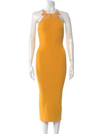 Pre-owned Self-portrait Halterneck Knee-length Dress In Yellow