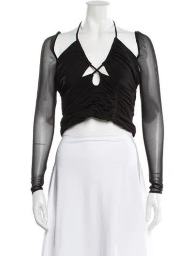 Pre-owned Self-portrait Halterneck Long Sleeve Crop Top In Black