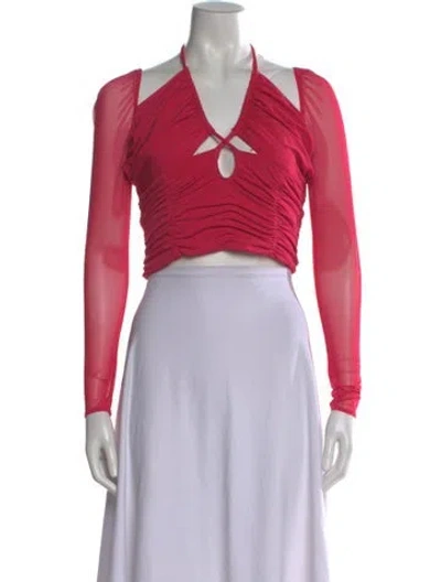 Pre-owned Self-portrait Halterneck Long Sleeve Crop Top In Pink