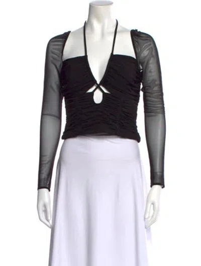 Pre-owned Self-portrait Halterneck Long Sleeve Top In Black