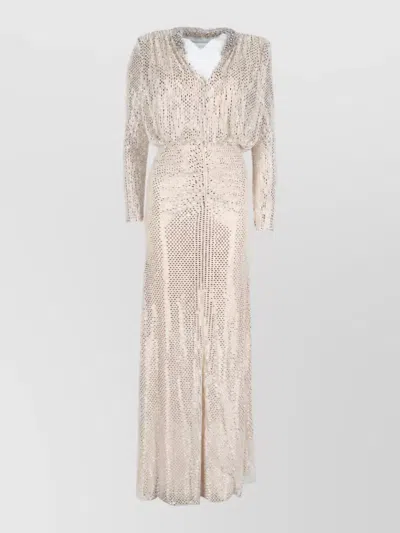 Self-portrait Rhinestone-embellished Ruched Maxi Dress In Neutral