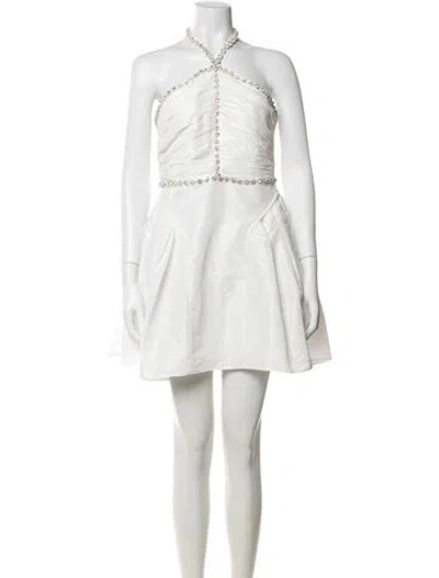 Pre-owned Self-portrait Halterneck Mini Dress In White