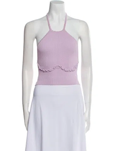 Pre-owned Self-portrait Halterneck Sleeveless Crop Top In Neutral