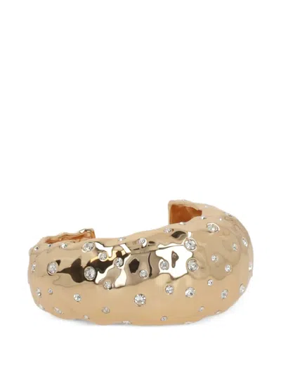 Self-portrait Hammered Crystal-embellished Cuff Bracelet In Yellow