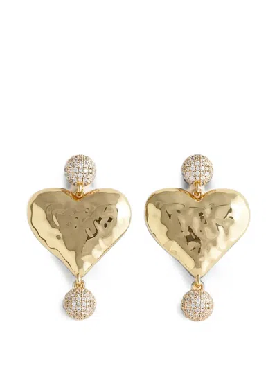 Self-portrait Hammered-effect Crystal-embellished Earrings In Gold