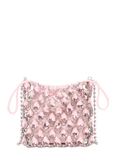 Self-portrait Handbag Pink Crystal Chainmail Mini Bag With Rhinestone Details - Tech Fabric - Pink - Women