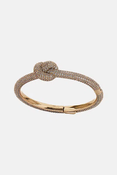 Self-portrait Hard-clasp Bracelet With Crystals And Knot In Gold
