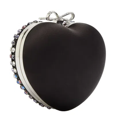 Self-portrait Heart Crystal-embellished Satin Clutch In Burgundy