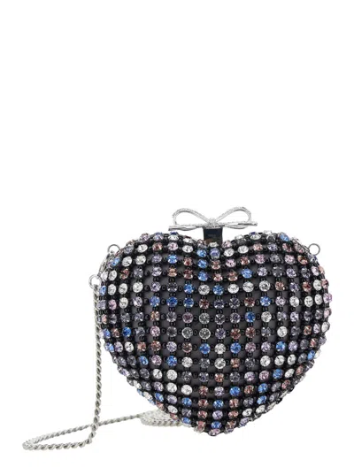 Self-portrait Heart Mini Tech Fabric Clutch With Pearl Detail And Bow Accent In Multicolor