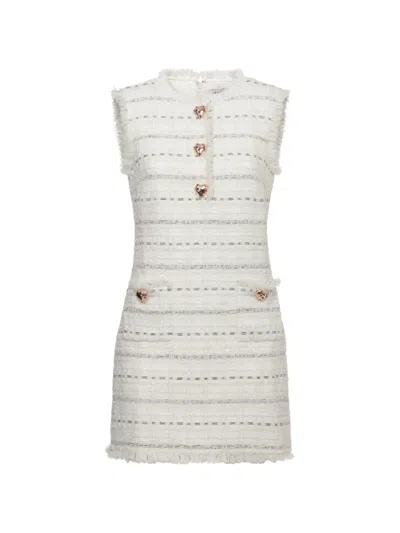 Self-portrait Heart-button Bouclé Mini Dress In White